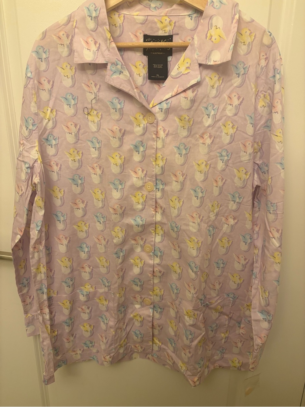 Nick & Nora Sleepwear NWOT Pajama Top Lavender Easter Chick Bird Print Sz XL